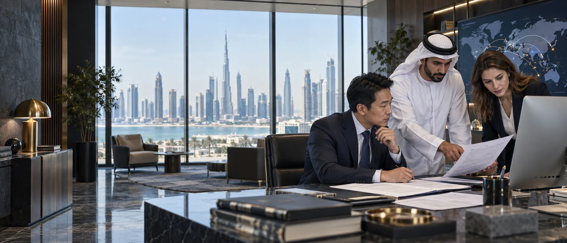 Chinese businesses and MENA counsel reviewing a cross-border contract